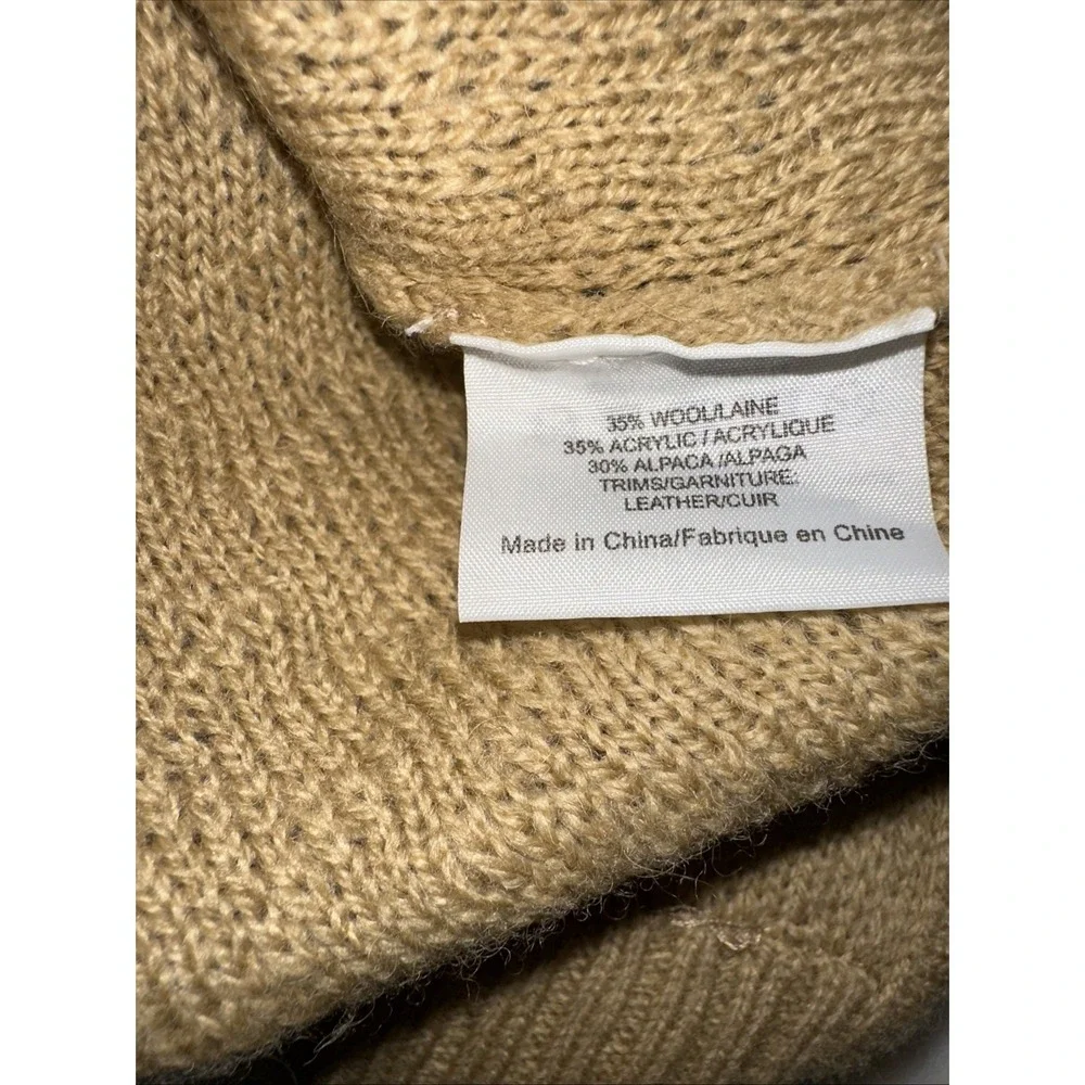 Tory Burch Knit Tunic Sweater Wmns S Tan Wool Alpaca Leather Keyhole Equestrian